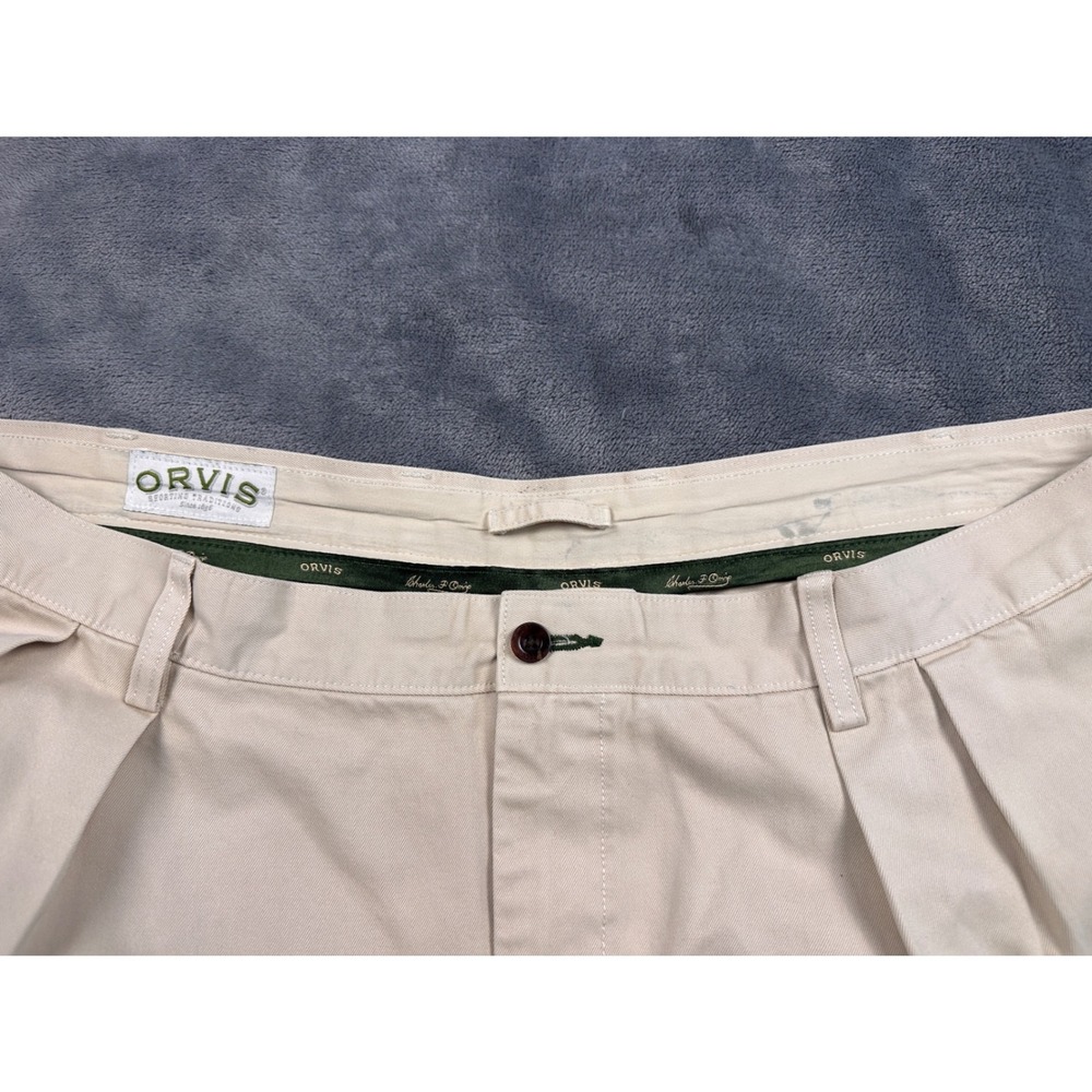 Orvis Mens Pleated Chino Pants Khaki Tan 100% Cotton Twill Size 42x29 - Picture 2 of 7